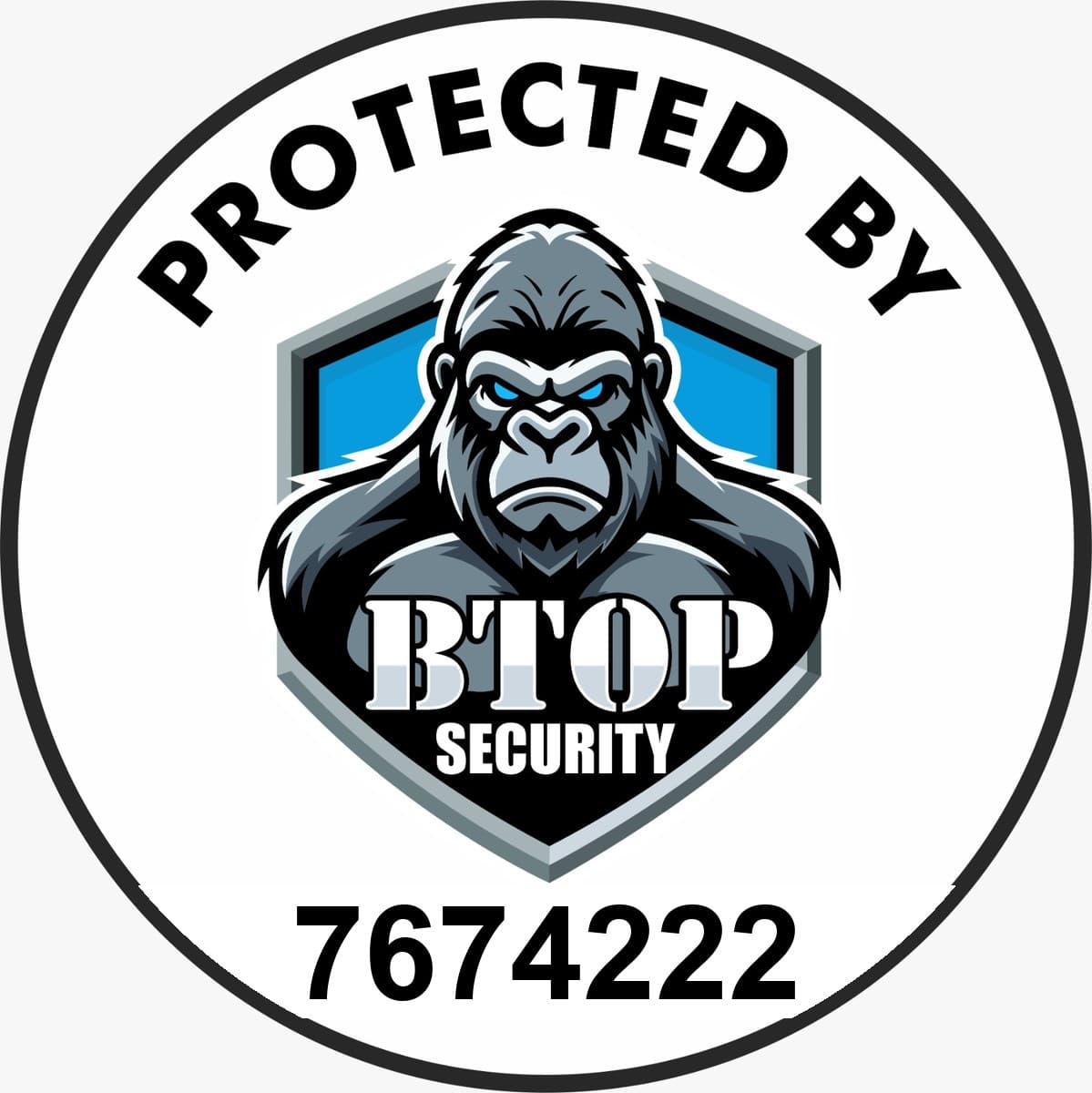 PROTECTED BY BTOP SECURITY — herkenningsteken op locatie